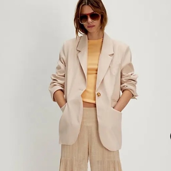 Free People Paper Cut Blazer Brazilian Sand Size XL - Picture 7 of 10